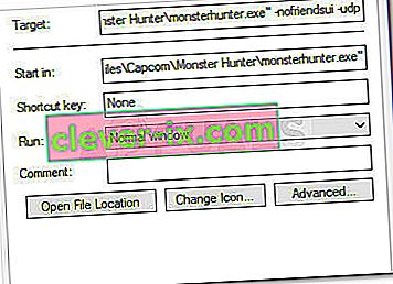 Legge til -nofriendsui -UDP eller -nofriendsui -tcp parametere til Monster Hunter: World snarvei
