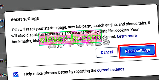 Impostazioni di ripristino di Google Chrome