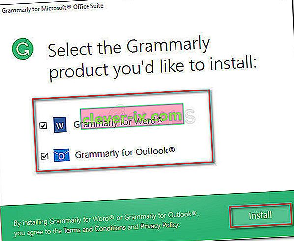 Selecteer de producten waarin u Grammarly gaat gebruiken