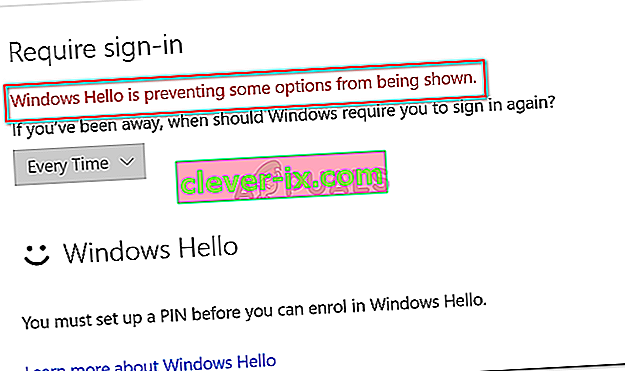 Windows Hello preprečuje prikaz nekaterih možnosti
