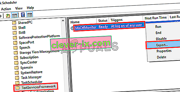 Fare clic con il pulsante destro del mouse su MsCtfMonitor e selezionare Esporta