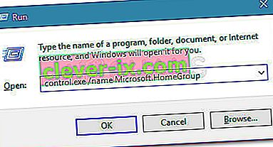 Exécuter la boîte de dialogue: control.exe / nom Microsoft.HomeGroup
