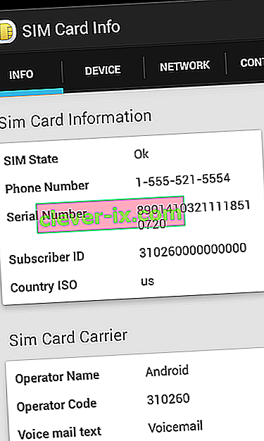 Informácie o karte SIM