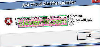 N'a pas pu créer la machine virtuelle Java.  Erreur: une exception fatale s'est produite.  Le programme se terminera.