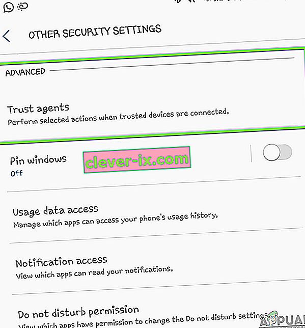 Klicka på Trust Agents - Other Security Settings i Android