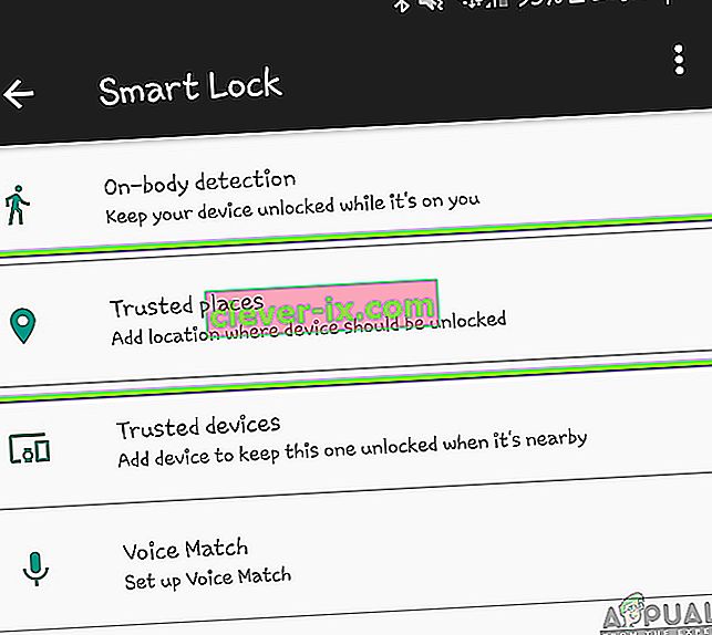Klikken op Vertrouwde plaatsen - Smart Lock in Android
