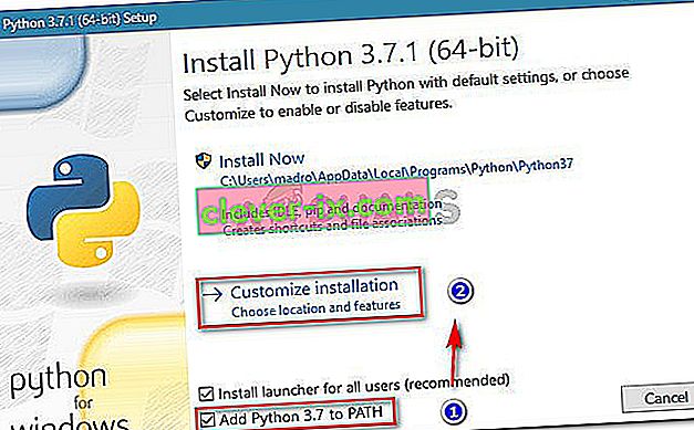 Ujistěte se, že je do PATH přidán Python, poté klikněte na Přizpůsobit instalaci