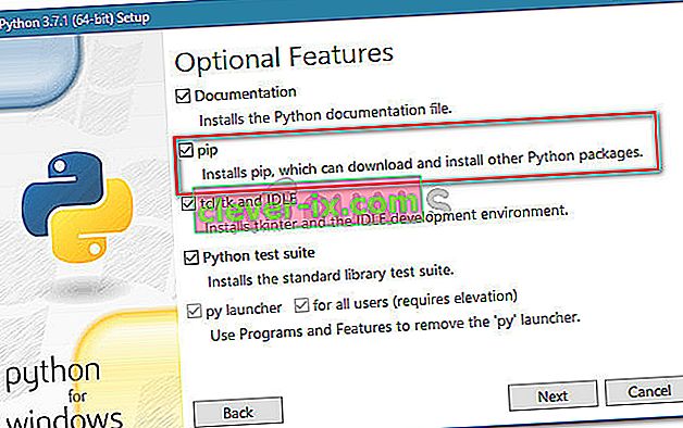 Ændring af Python-installationen, så den inkluderer PiP