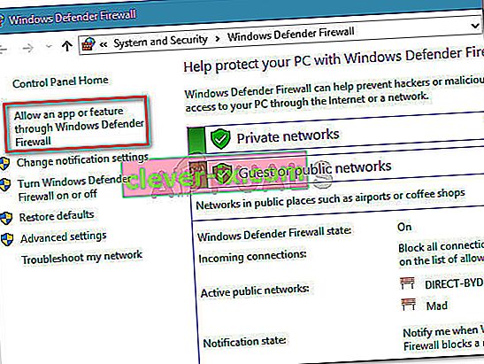 Klicken Sie auf App oder Funktion über die Windows Defender-Firewall zulassen