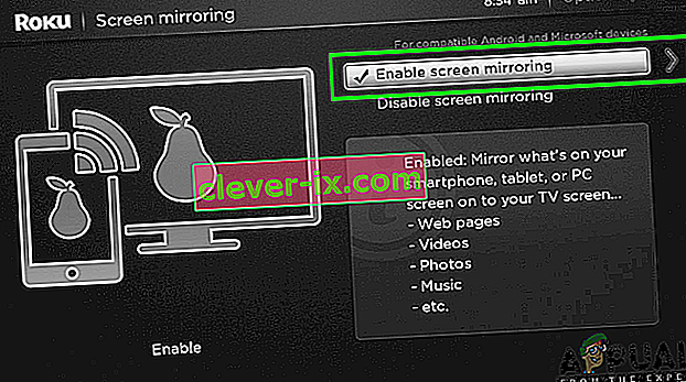 Povolení funkce zrcadlení obrazovky