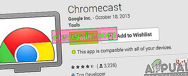 Installation af Chromecast-appen fra Google Play Butik