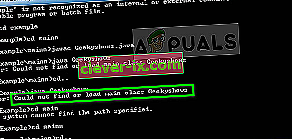 Nelze najít nebo načíst hlavní třídu v příkazovém řádku Java