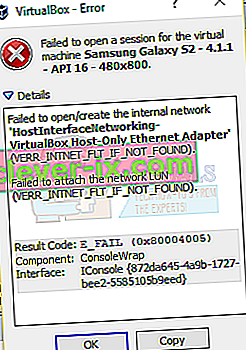 otvorenie vytvoriť internetovú sieť E_FAIL 0x80004005 zlyhalo