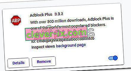 Adblock Plus je naveden na zavihku Razširitve
