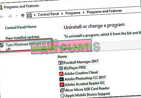 V nabídce Programy a funkce klikněte na Zapnout nebo vypnout funkce systému Windows