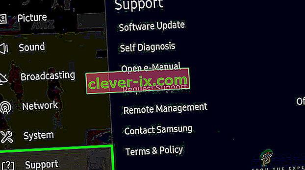 Cliquez sur l'option Support (écran noir Samsung)