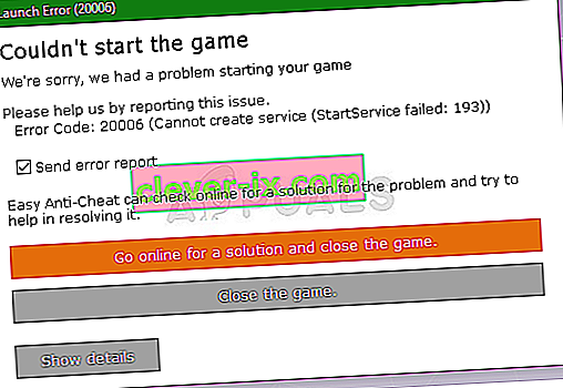 Kód chyby Fortnite 20006