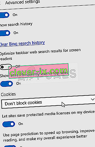 Ne blokirajte piškotkov v programu Microsoft Edge
