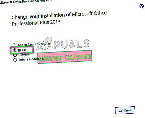 Initialiserer Microsoft Office Repair i Microsoft Windows