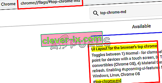 digita chrome: // flags / # top-chrome-md e premi invio