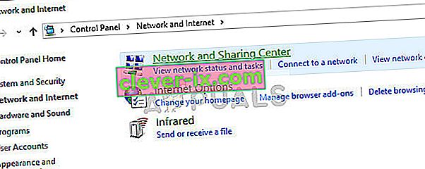 Center za omrežja in skupno rabo - internetne nastavitve v sistemu Windows 10