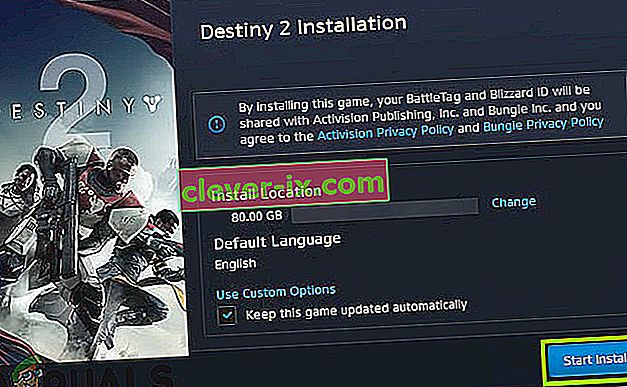 Start af installationsprocessen - Destiny 2